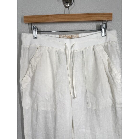 Bella Dahl Cream Lightweight Linen Relaxed Drawstring Pants Size M Comfort Waist - Picture 2 of 10